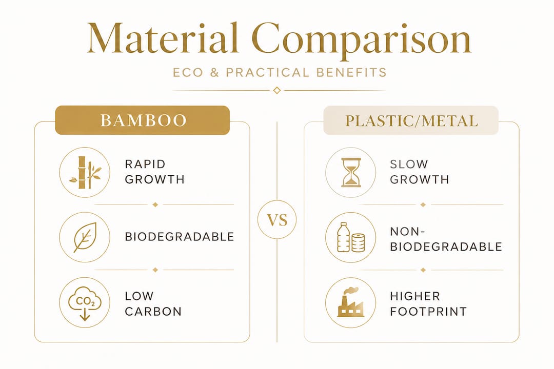 Infographic comparing bamboo versus plastic and metal