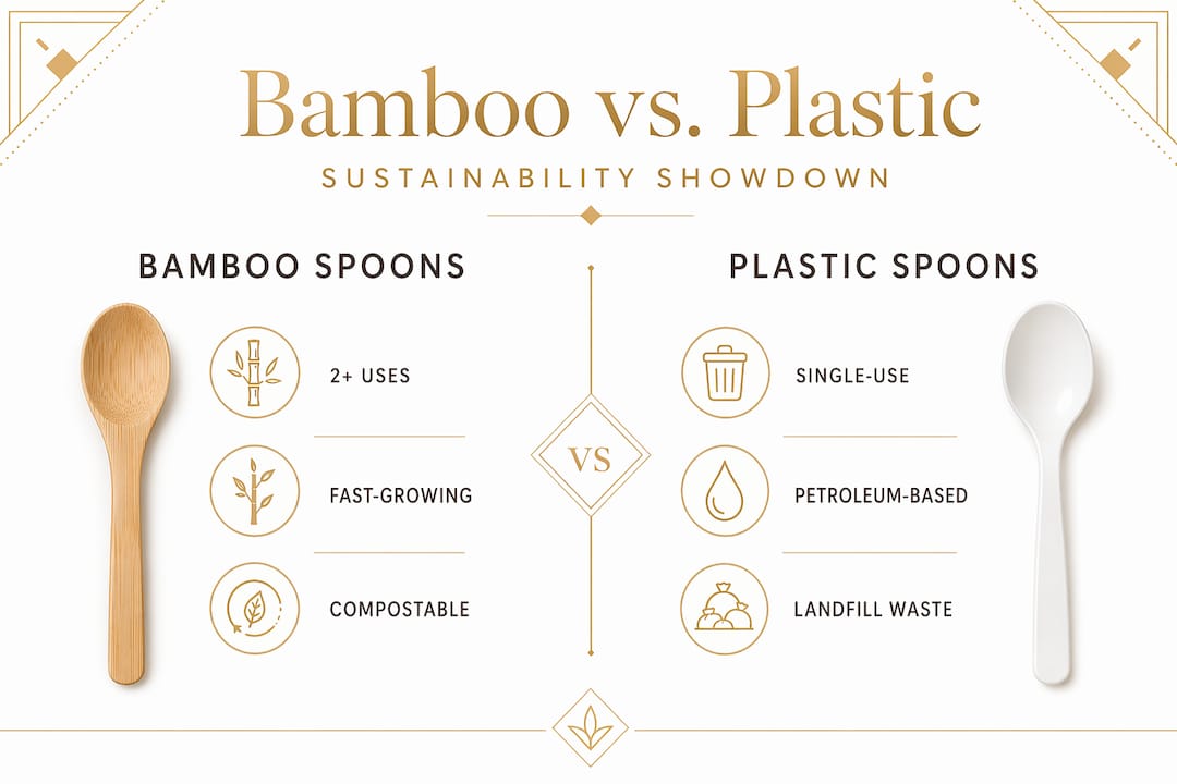 Infographic comparing bamboo and plastic spoon sustainability