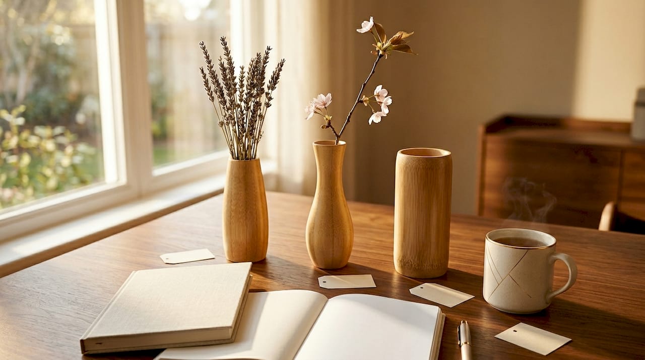 Three bamboo vase styles on a tabletop