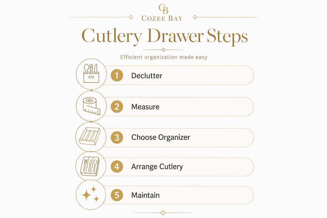 Infographic showing cutlery drawer organization steps