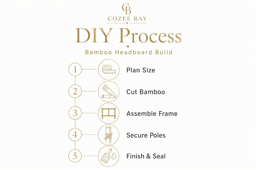 Infographic showing bamboo headboard diy steps