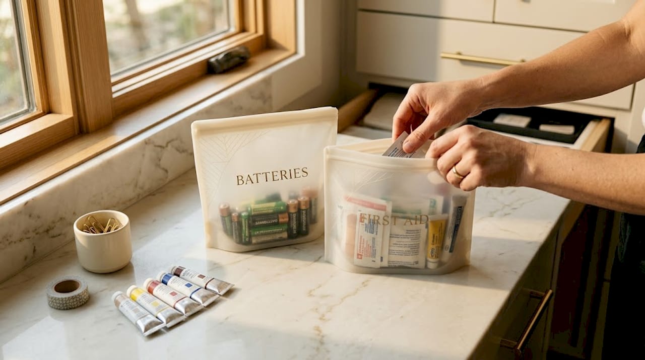 Silicone bags organizing household supplies