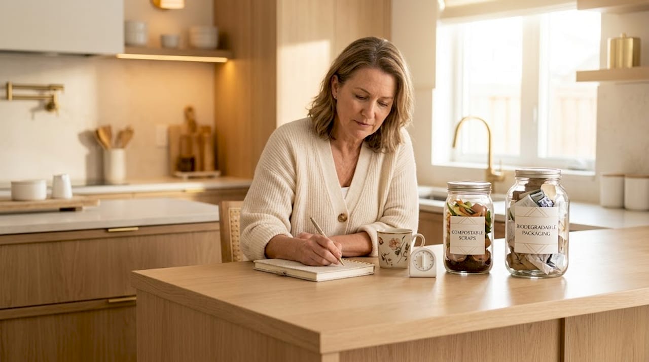 Woman testing biodegradable materials at home