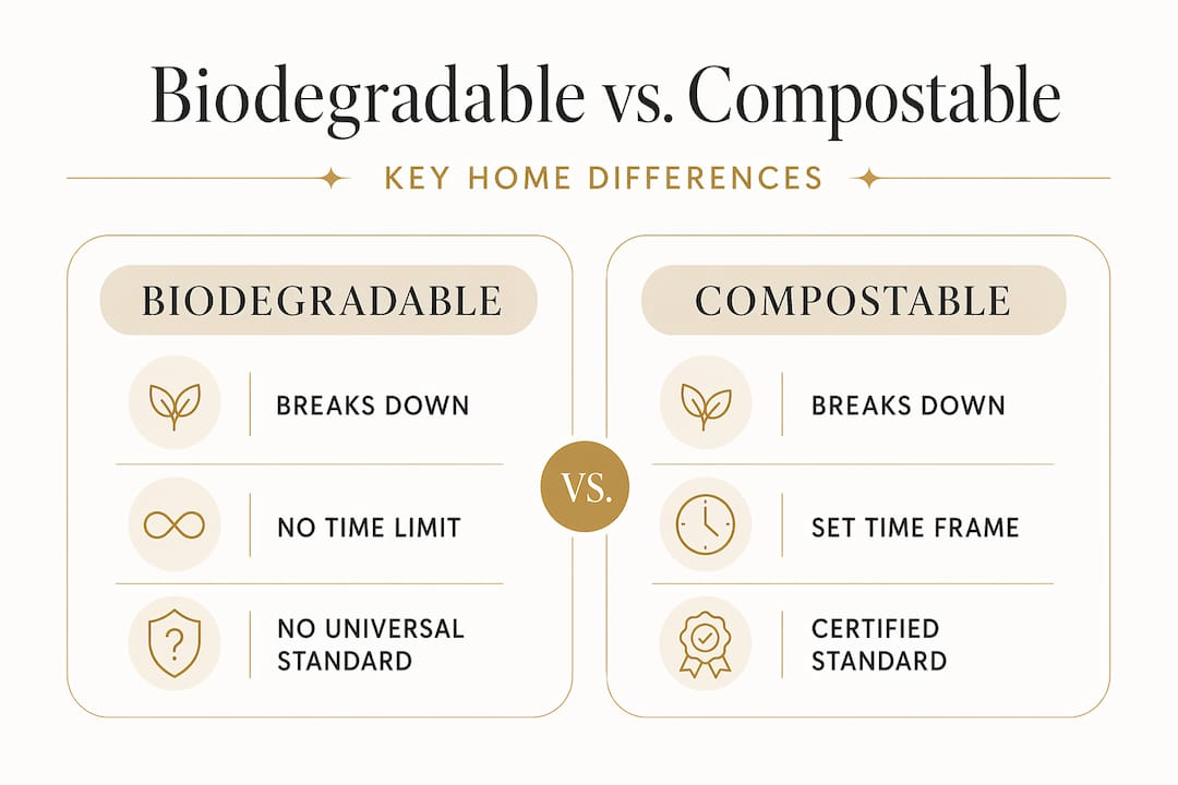 Infographic comparing biodegradable and compostable