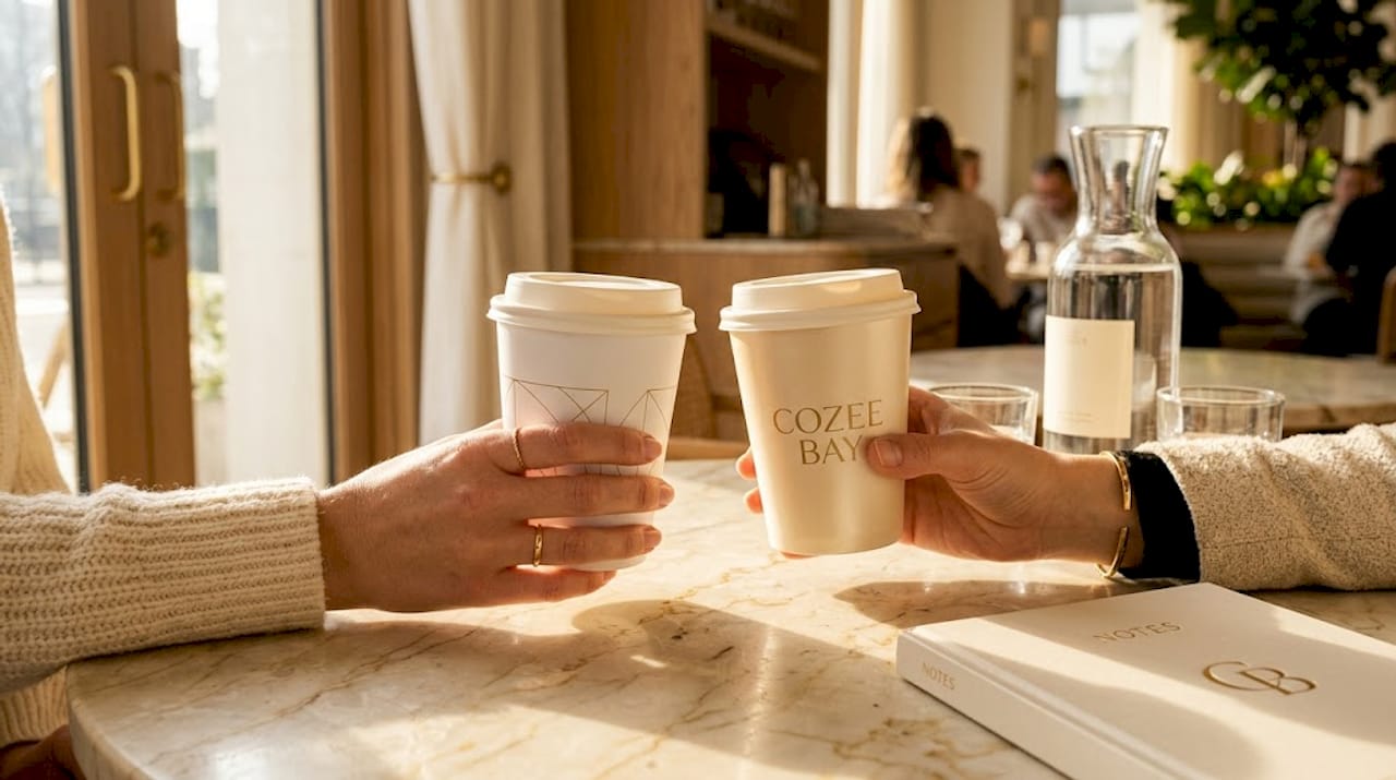 Hands compare plain and coated paper cups