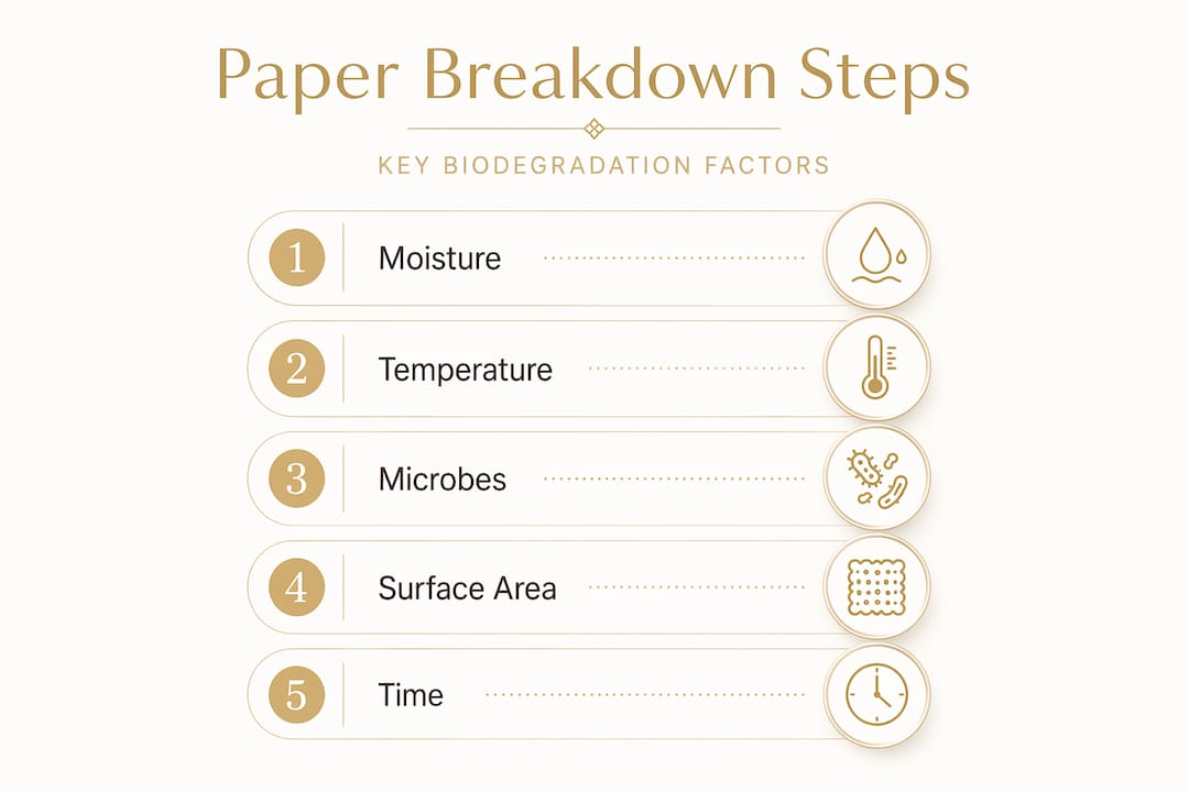 Infographic showing steps of paper biodegradation