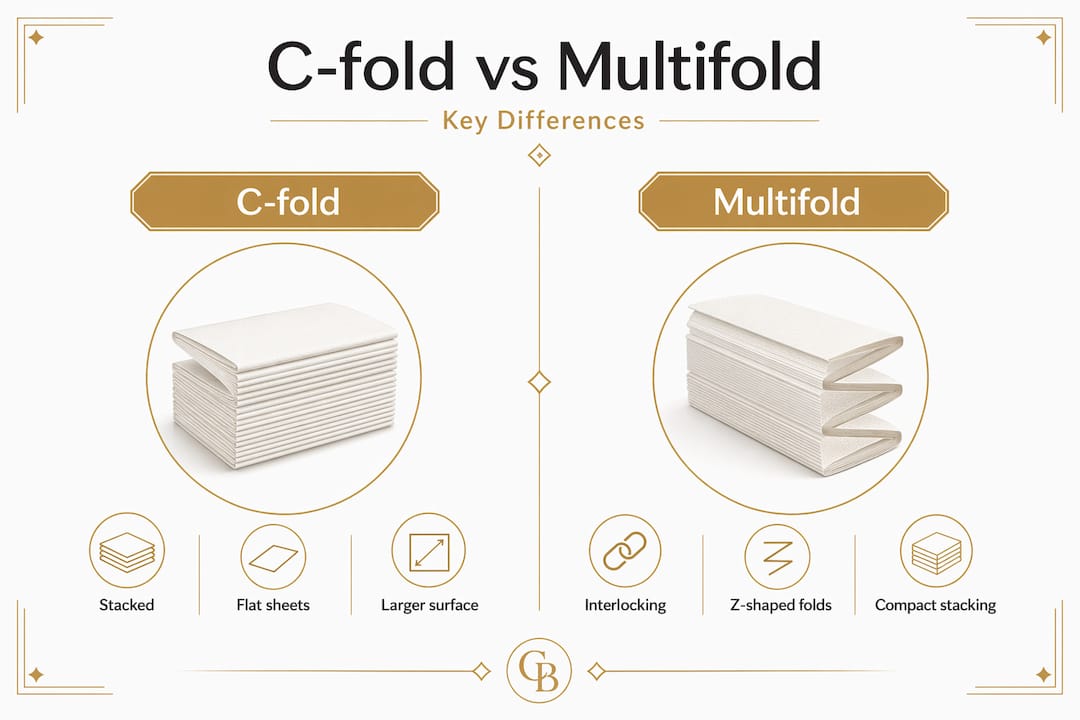 Infographic comparing C-fold and multifold towels