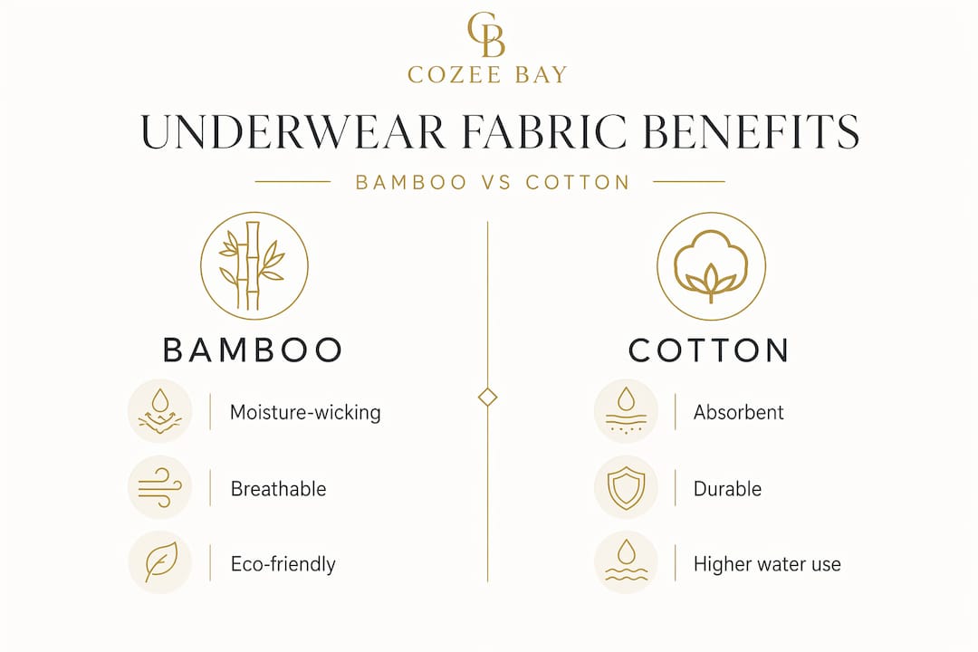 Infographic comparing bamboo and cotton underwear benefits