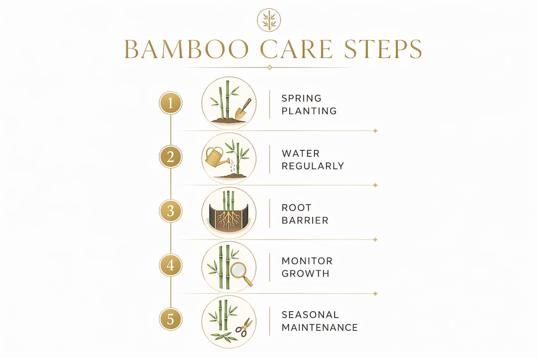 Infographic with steps for planting and caring bamboo