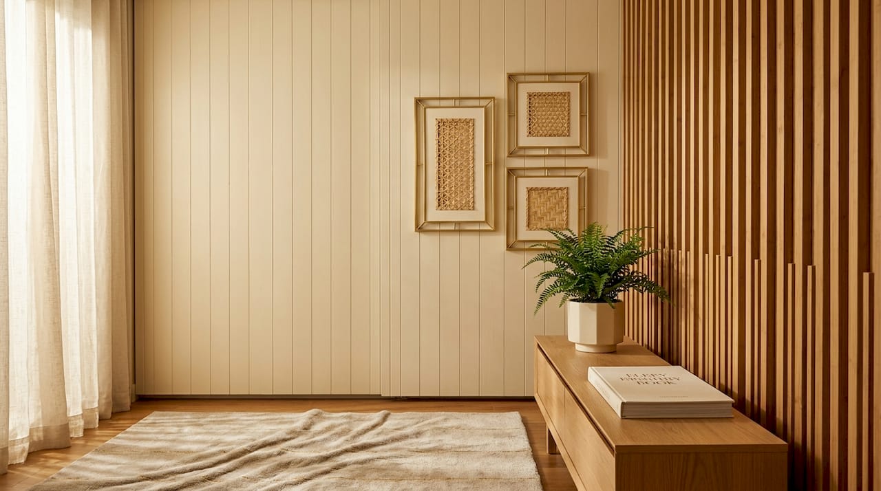 Interior corner with three bamboo decor styles