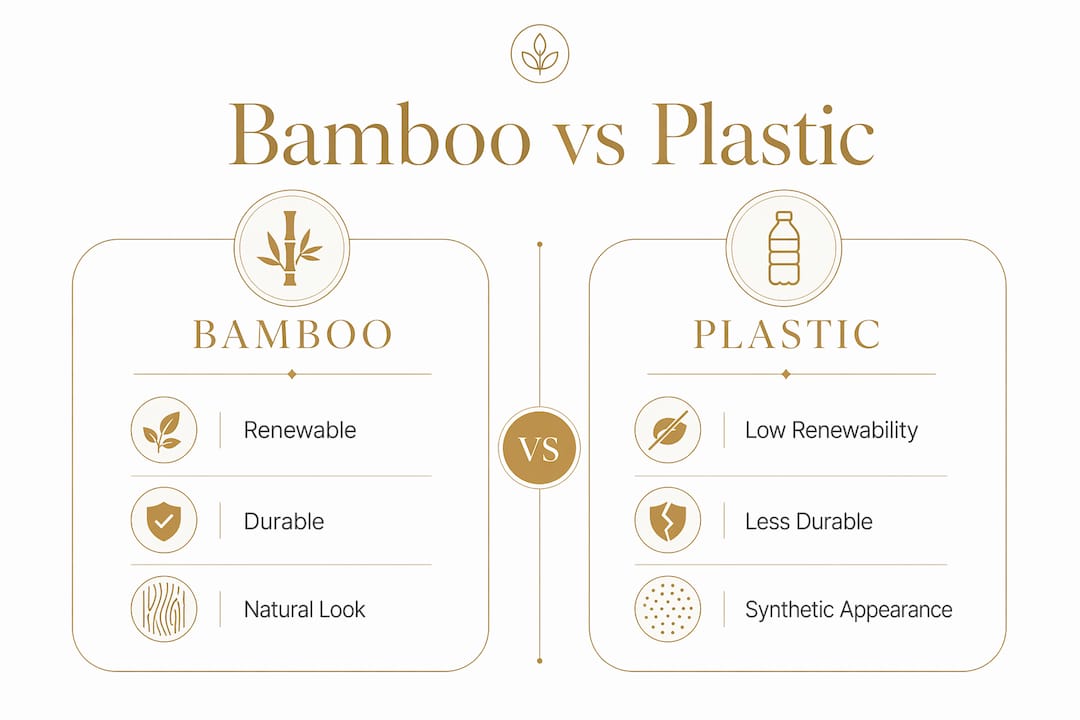 Infographic comparing bamboo and plastic bathroom accessories