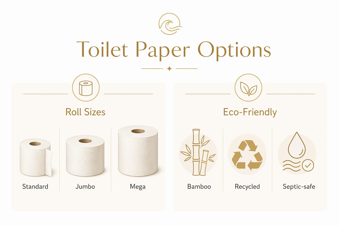 Infographic comparing toilet paper roll sizes and eco options