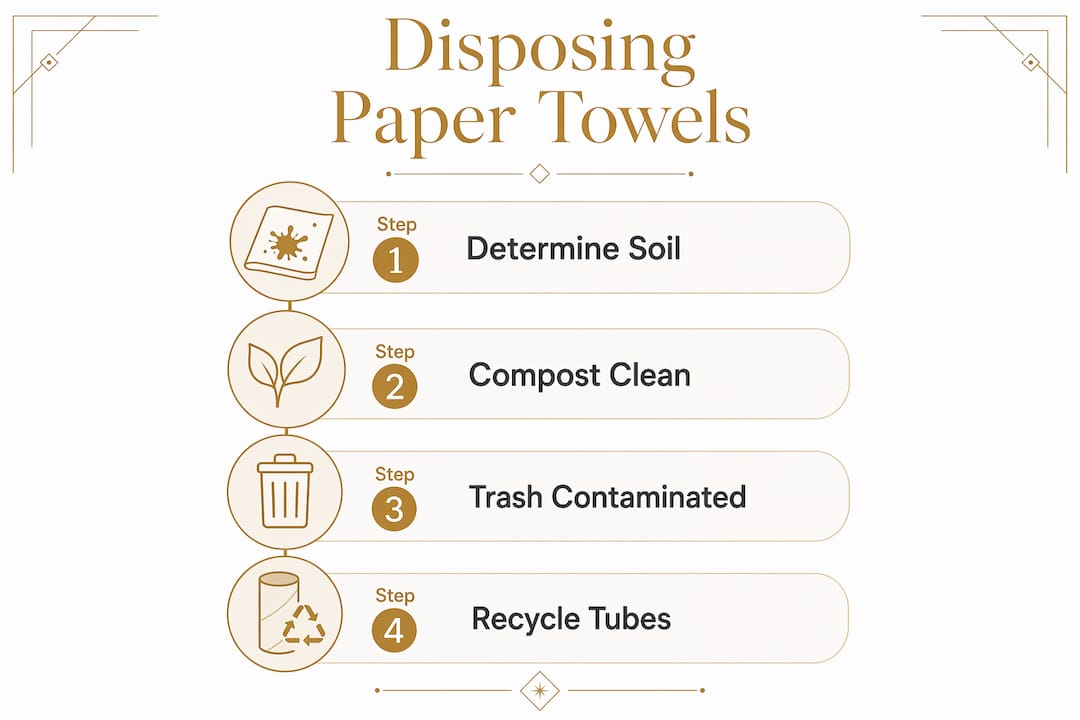 Infographic illustrating four steps to dispose paper towels