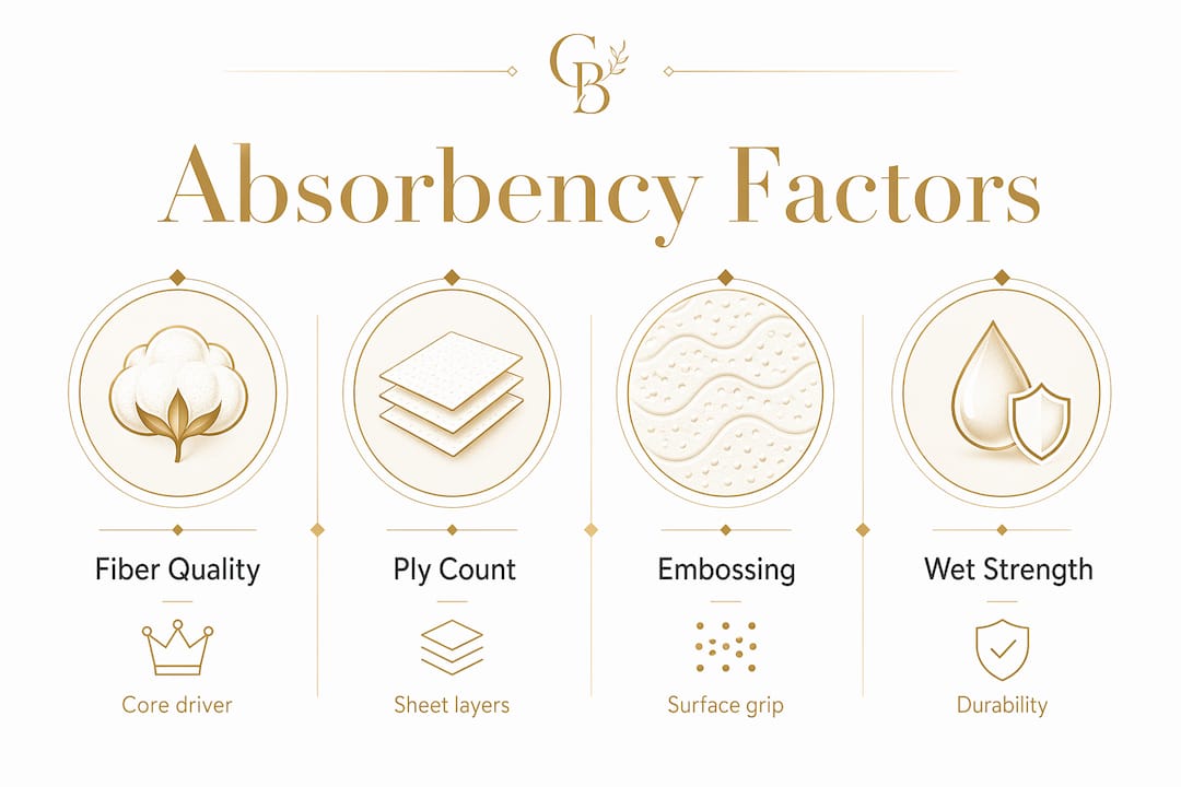 Infographic illustrating main paper towel absorbency factors