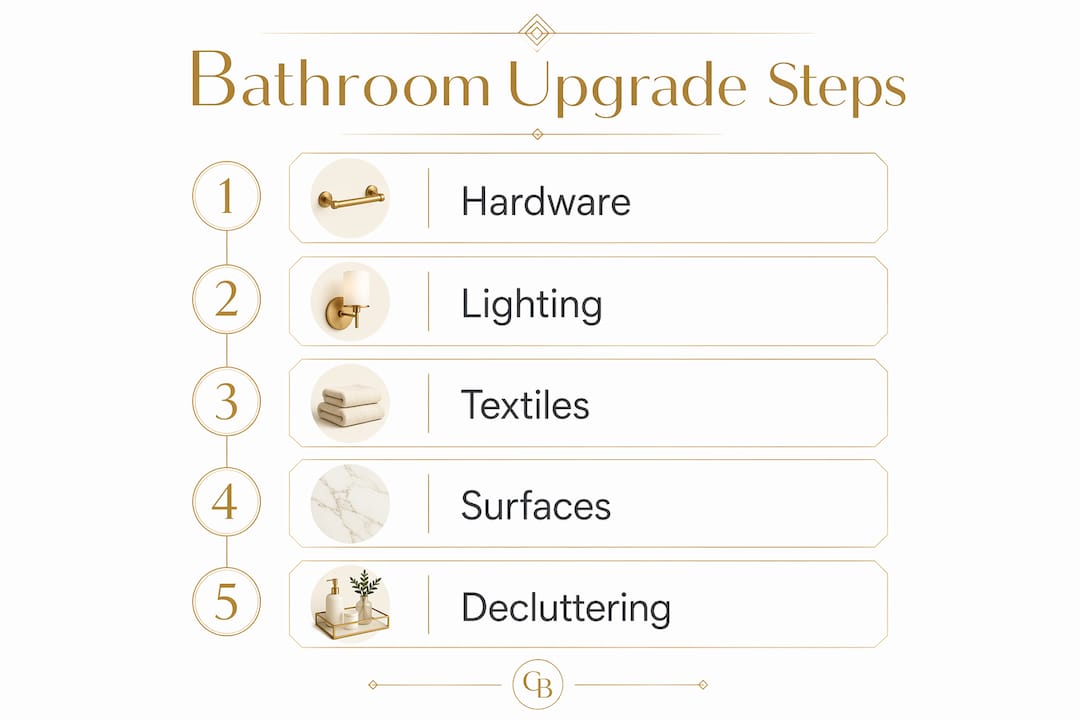 Infographic showing steps for affordable bathroom upgrades