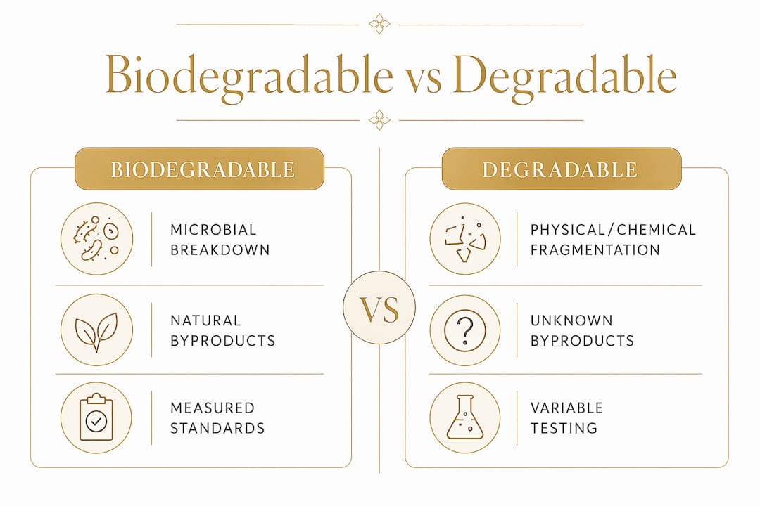 Infographic comparing biodegradable and degradable materials