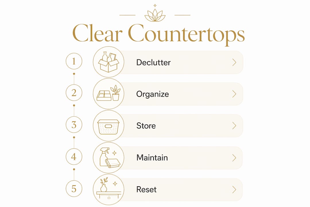 Infographic outlining steps to clear countertops