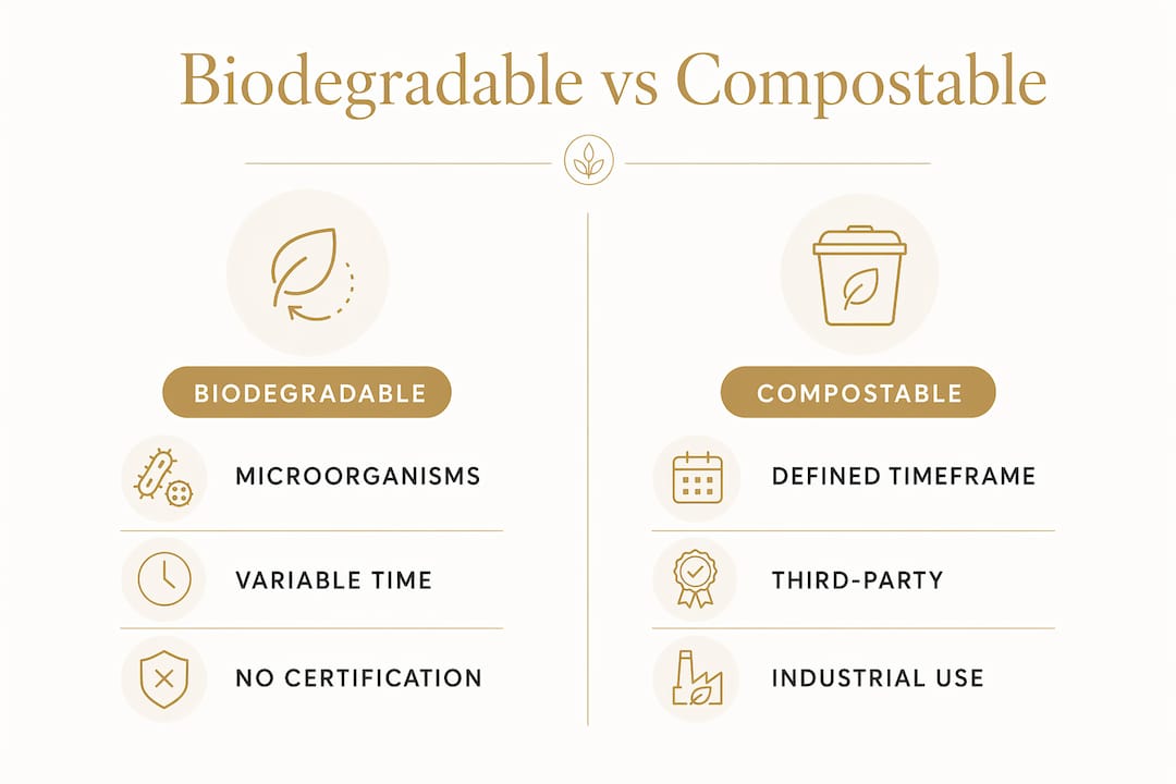 Infographic comparing biodegradable and compostable products