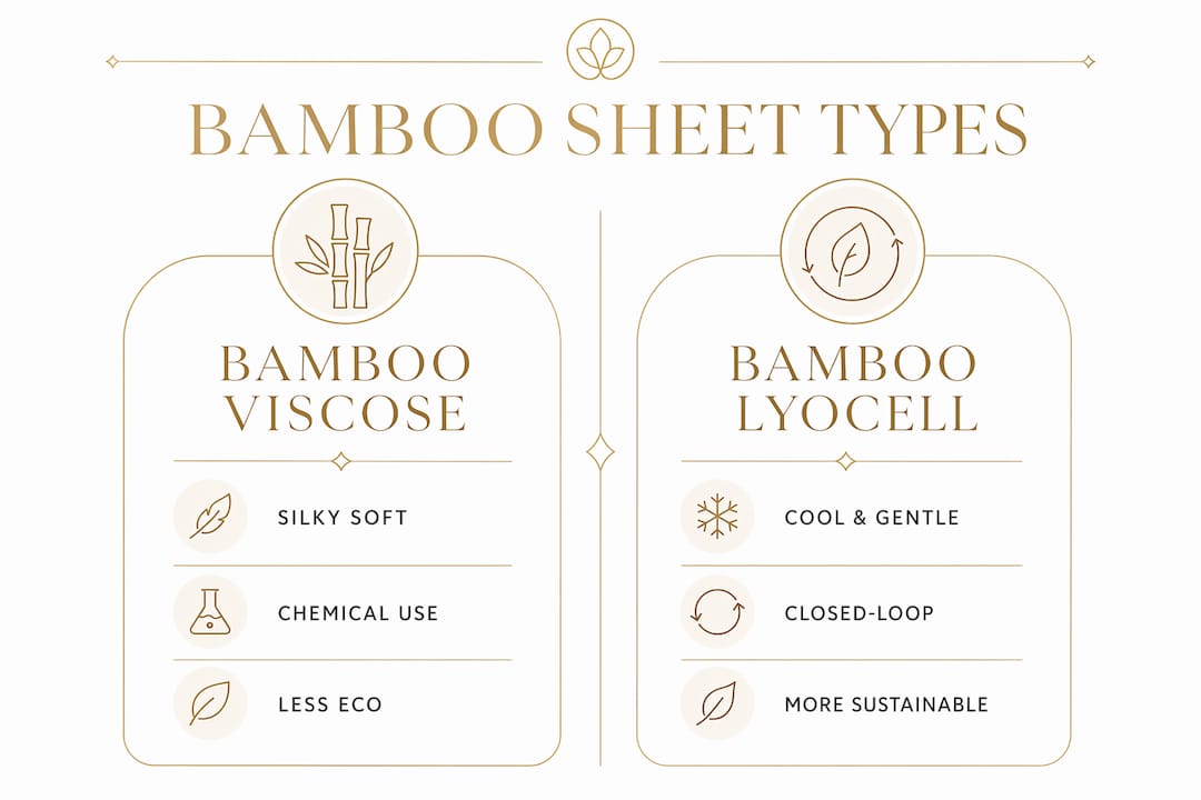 Infographic illustrating bamboo viscose vs lyocell sheet differences