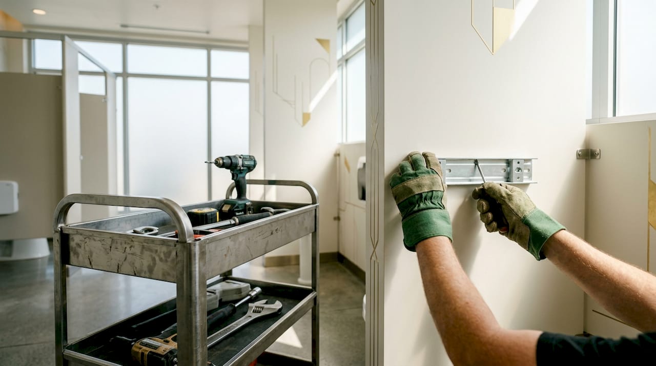 Hands fixing metal bracket for wall mount dispenser