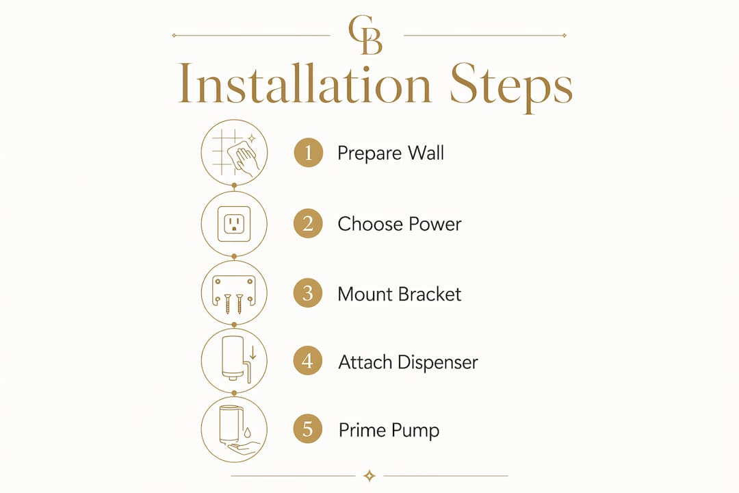 Infographic showing step-by-step touchless dispenser installation