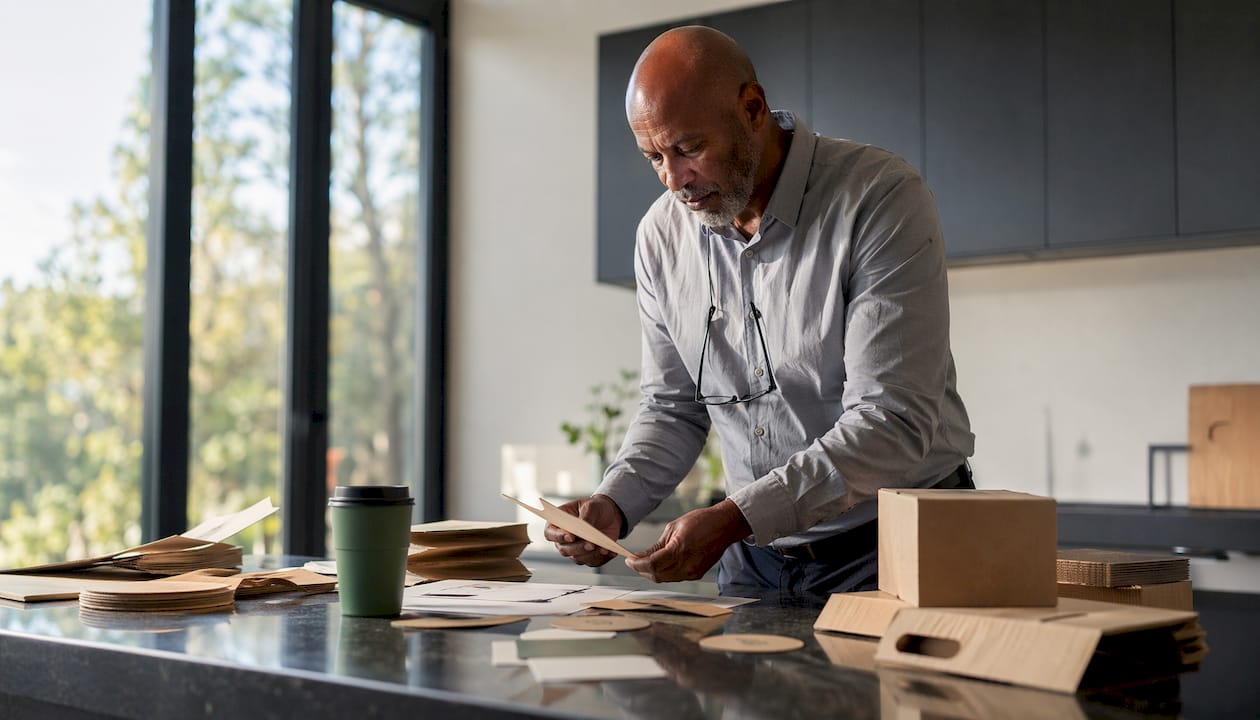 Sustainability manager reviewing recyclable packaging