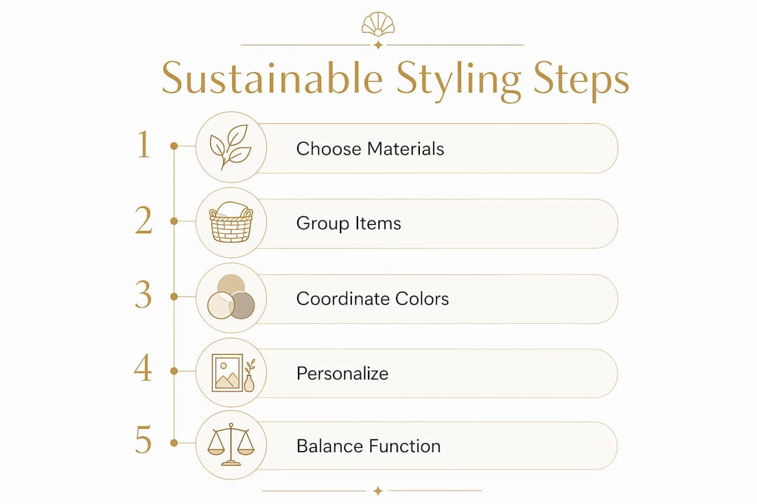 Infographic showing sustainable styling steps for countertop organizers