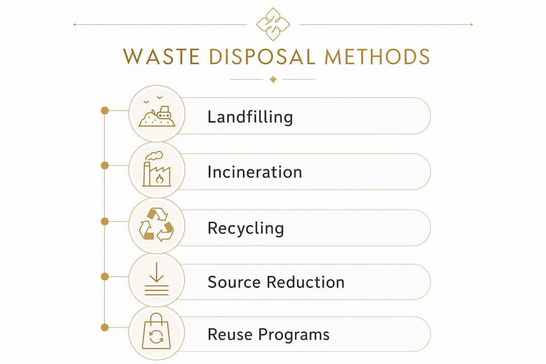 Infographic depicting US non-biodegradable waste disposal methods in vertical flow