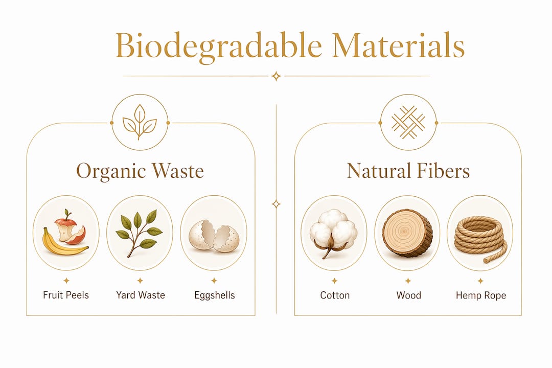 Infographic showing biodegradable materials categories