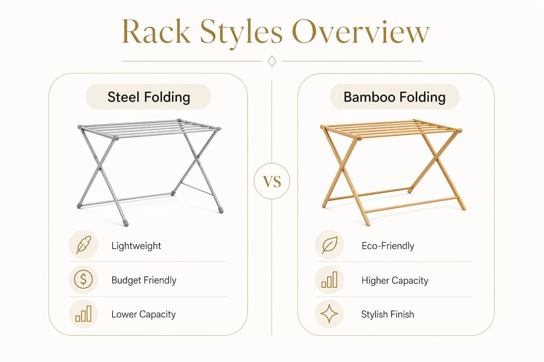 Infographic comparing steel and bamboo luggage racks