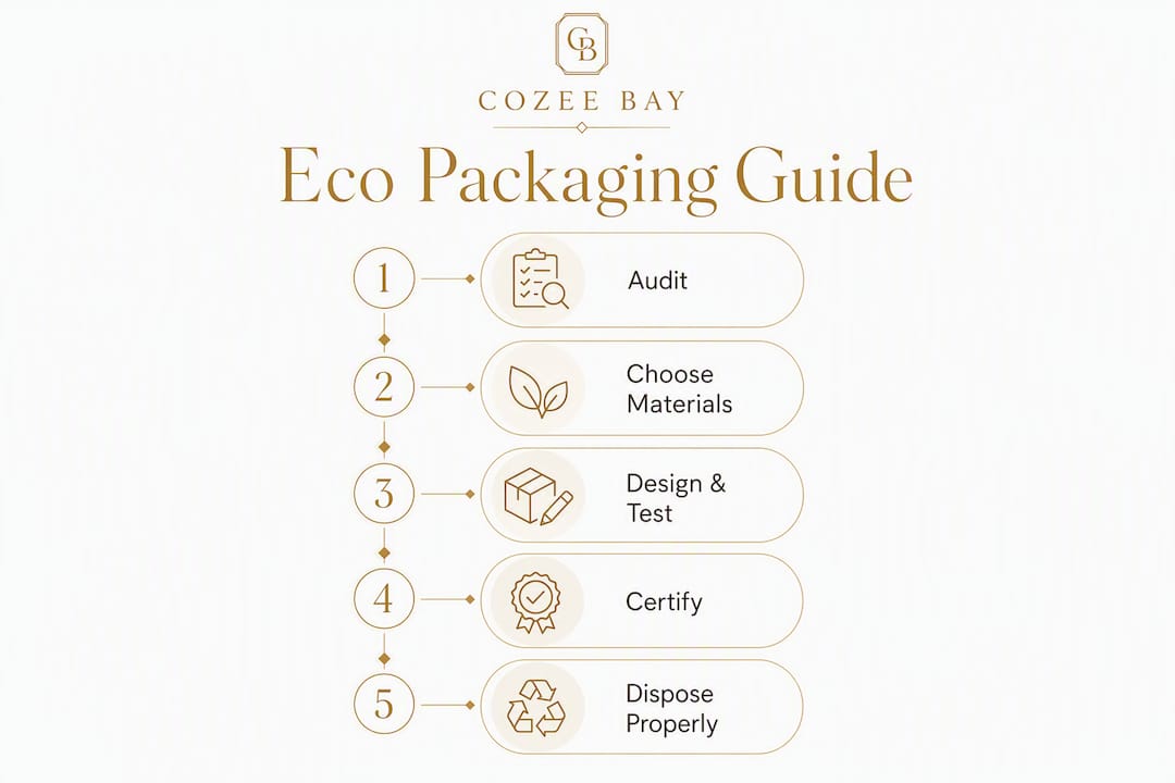 Infographic outlining eco friendly packaging steps vertically