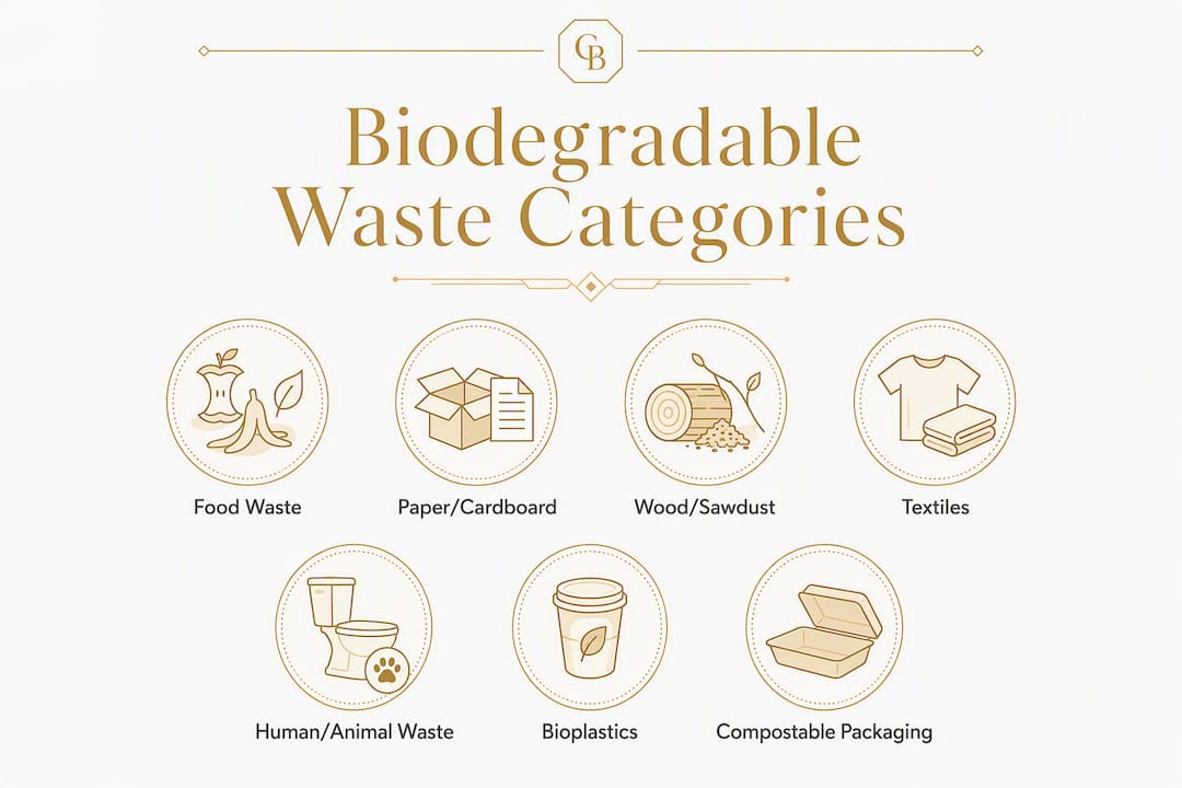 Infographic showing biodegradable waste categories pyramid
