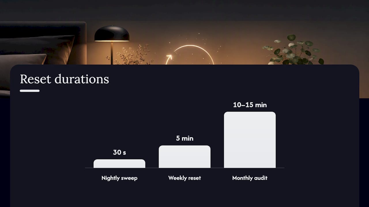 Diagram of bedside table maintenance routine and timings