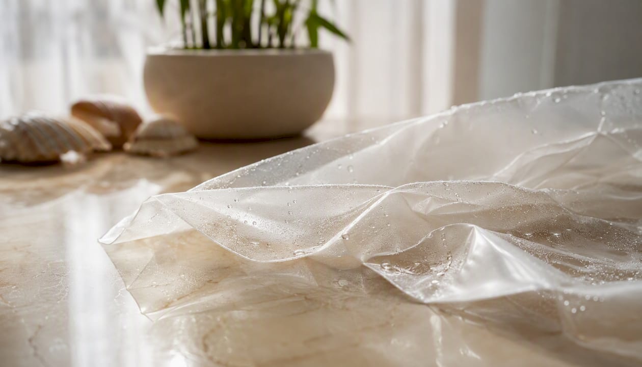 Close-up of biodegradable polyester film