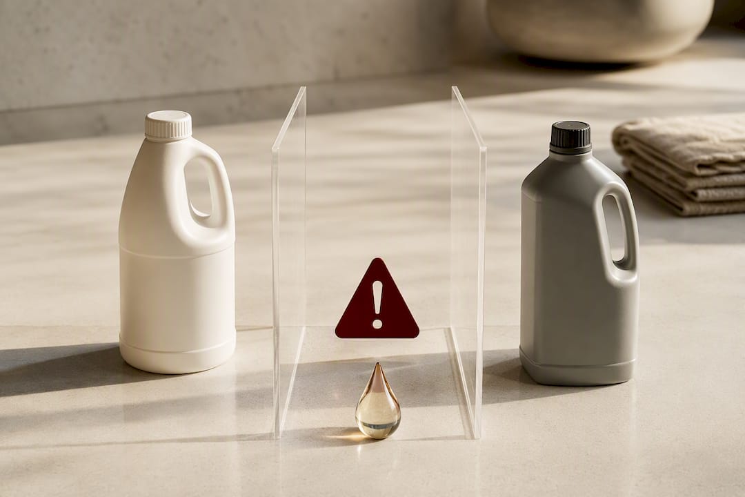 Separated cleaner ingredients showing mixing hazard