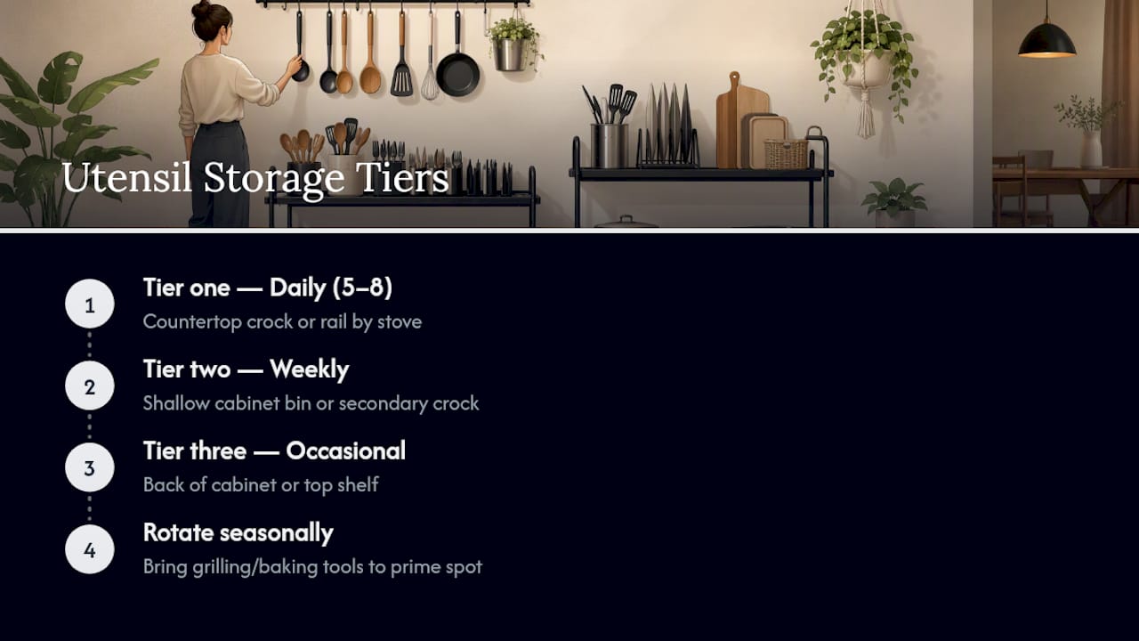 Three tiers of utensil storage