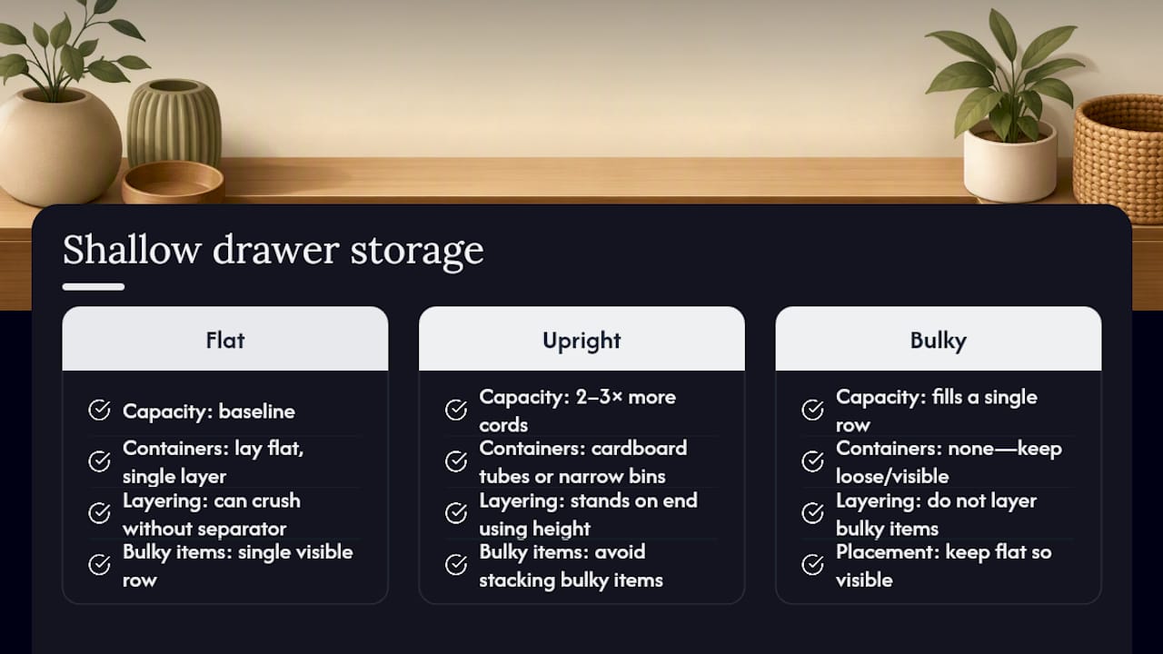 Diagram comparing flat and upright cable storage