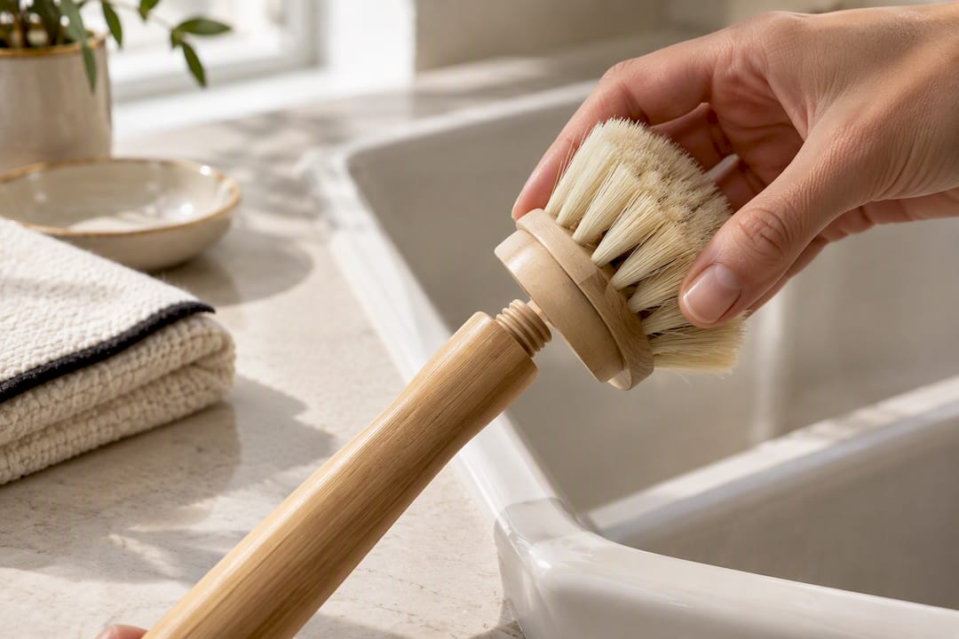 Hand replacing wooden brush head