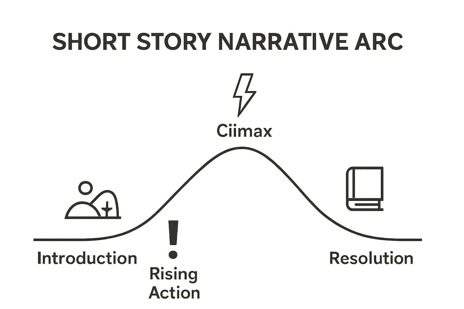 Short story narrative arc infographic showing key stages.