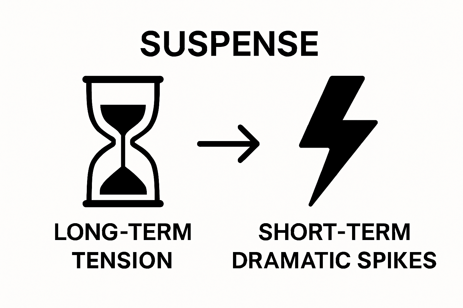 Infographic comparing long-term and short-term suspense in fiction
