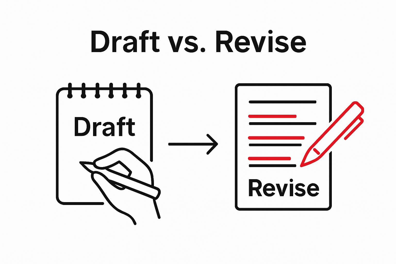 Two-step writing and revising process for mysteries, shown as icons and an arrow.