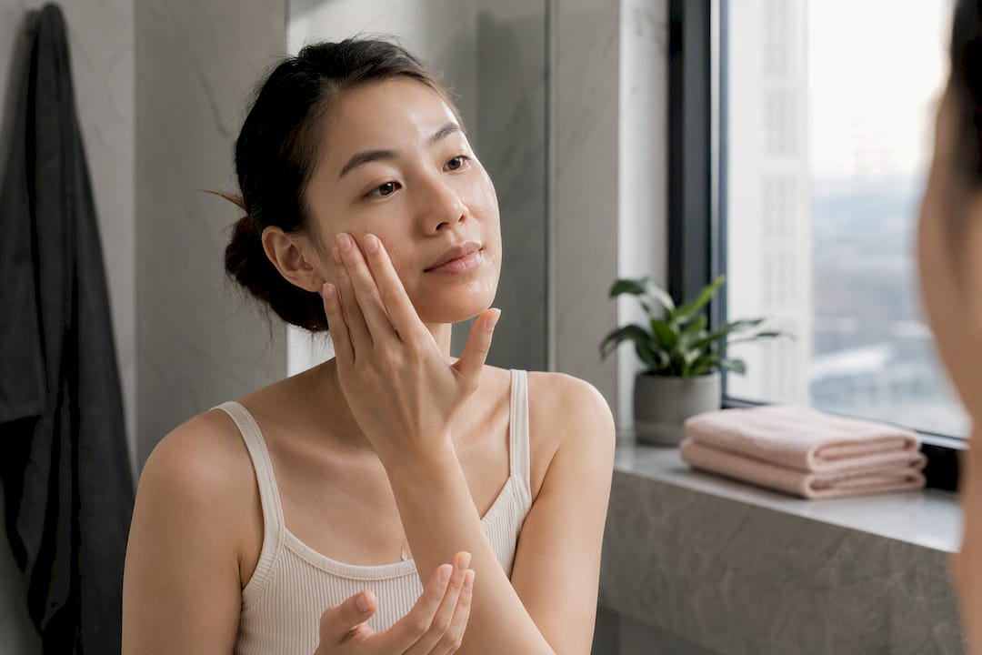 Persona applica siero idratante sul viso