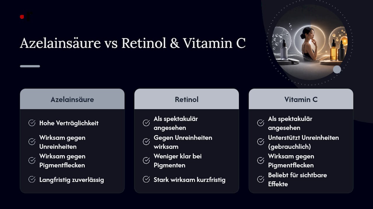 Comparaison des avantages de l'acide azélaïque, du rétinol et de la vitamine C