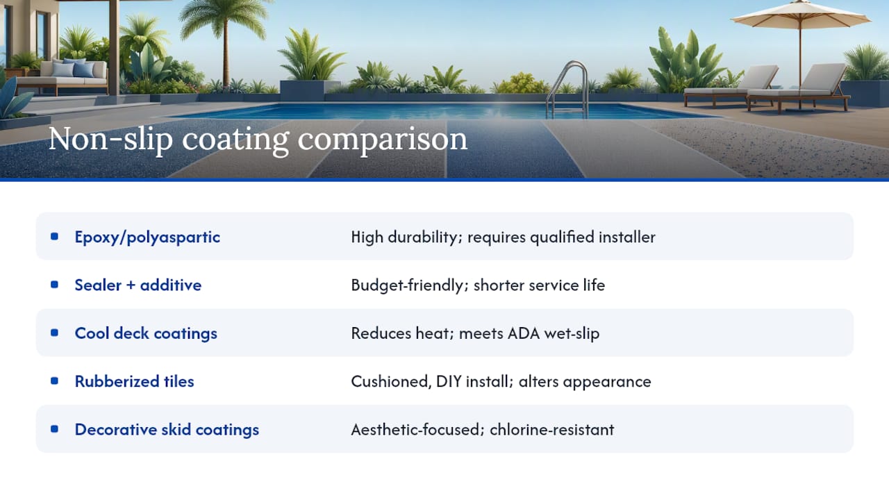 Comparison chart of pool deck coating types