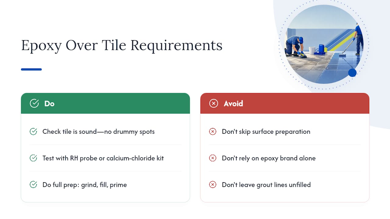 Checklist diagram of epoxy over tile prep factors
