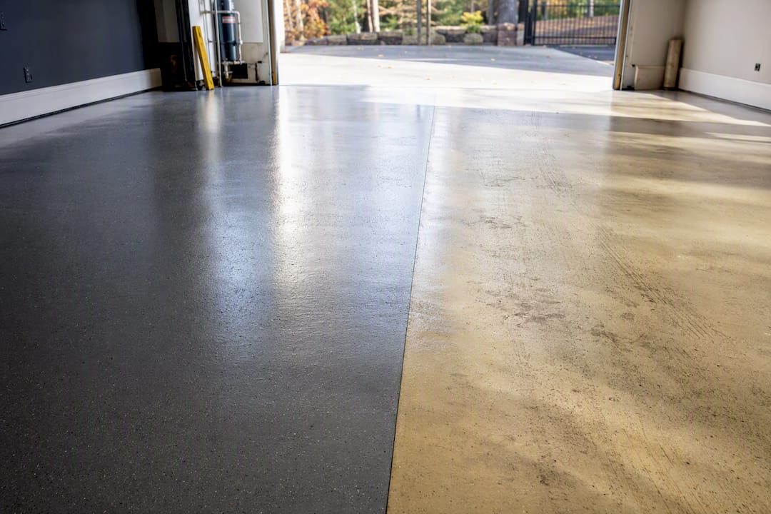 Side-by-side UV color stability on garage floors