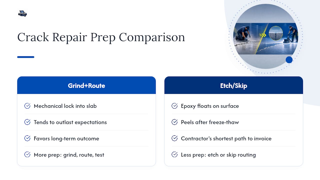 Comparison diagram of diamond grinding and other crack repair methods