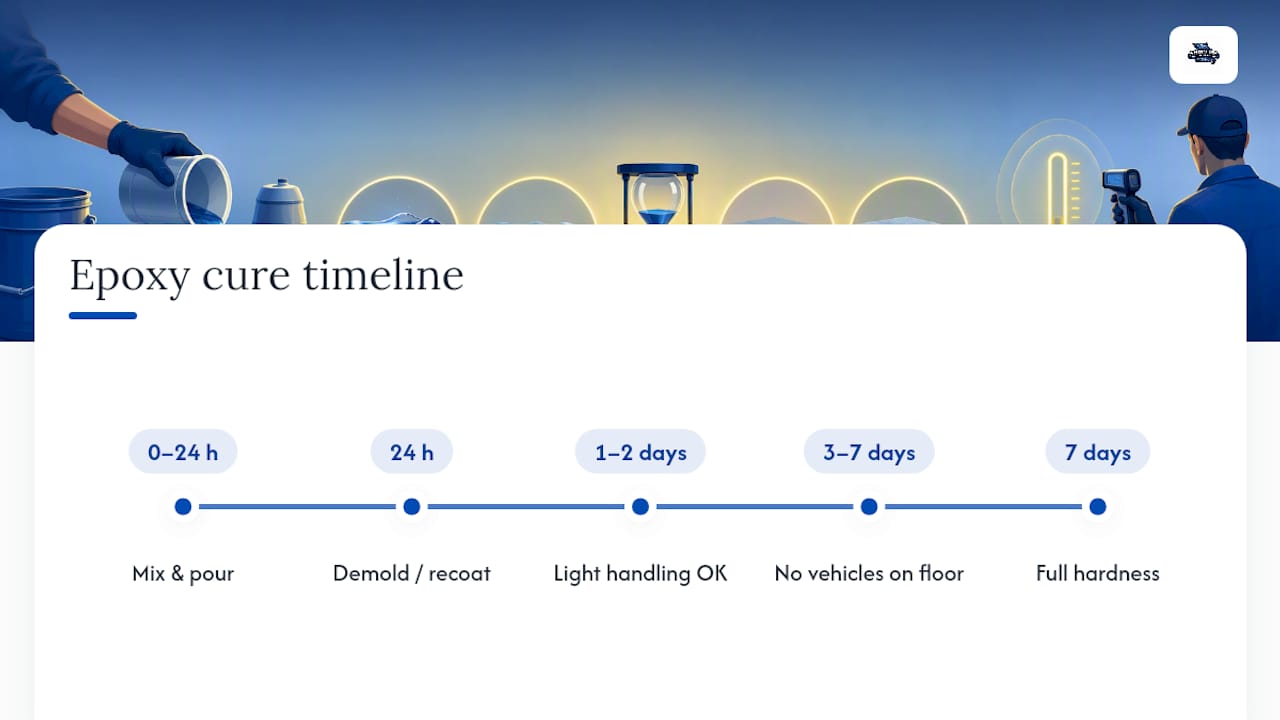 Epoxy cure timeline from pour to full hardness