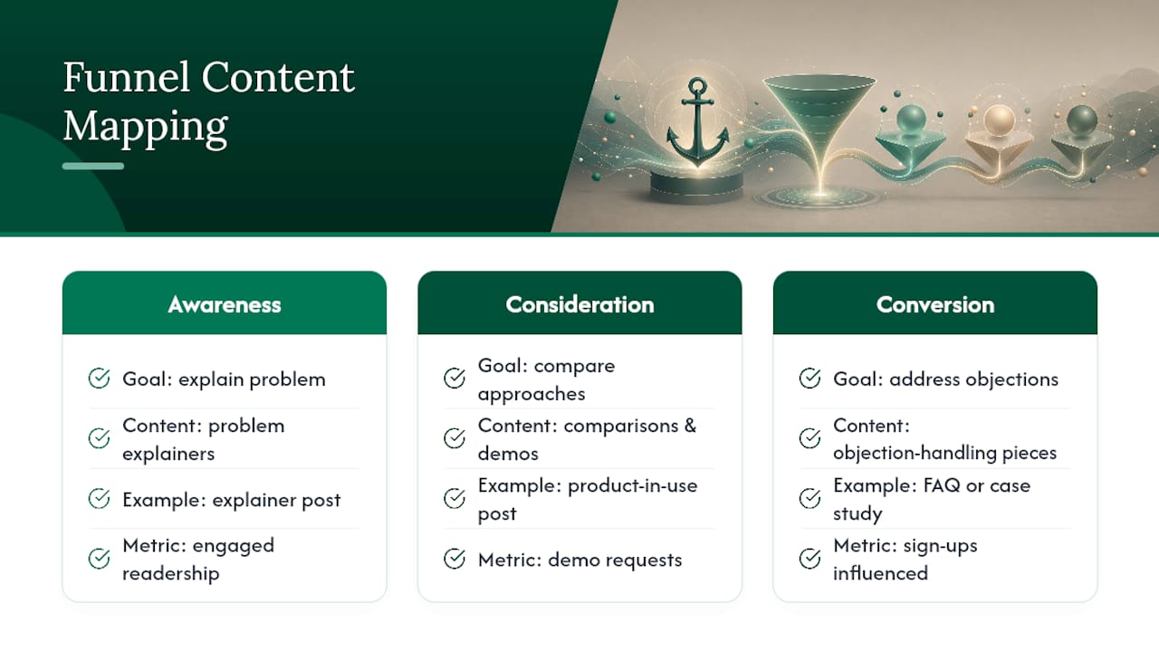 Content types mapped to funnel stages