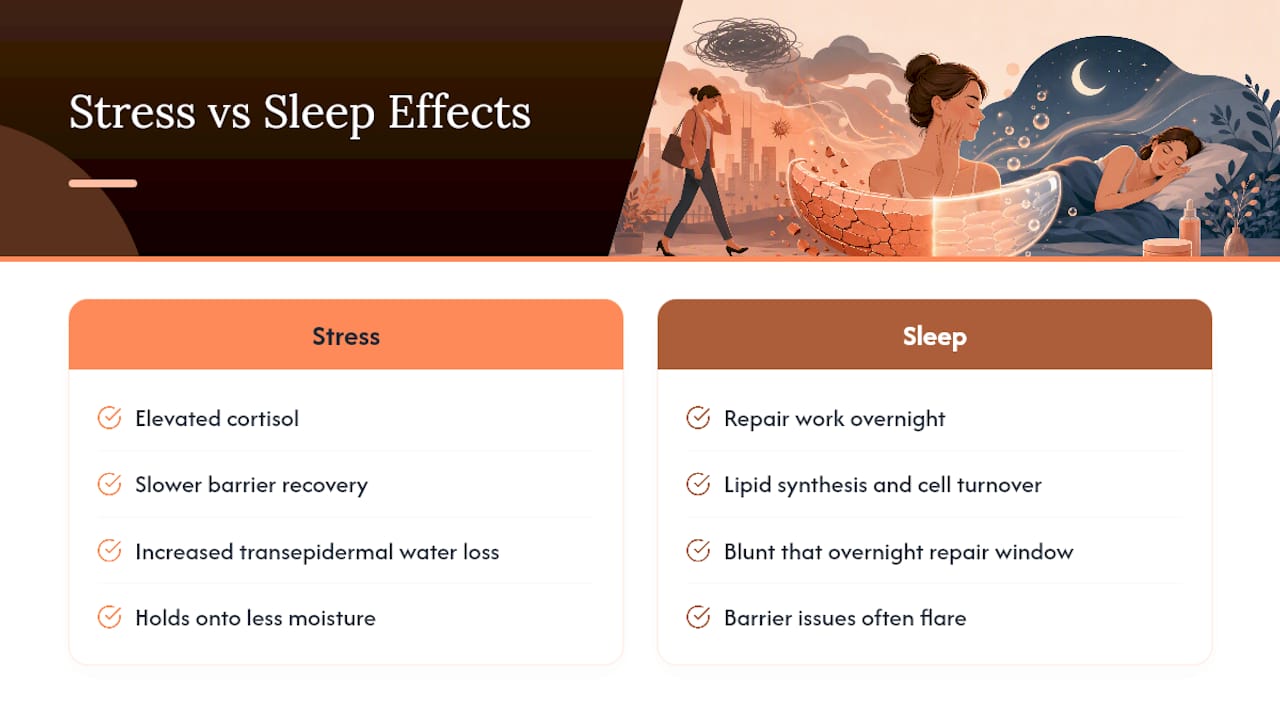 Diagram of stress and sleep effects on skin barrier